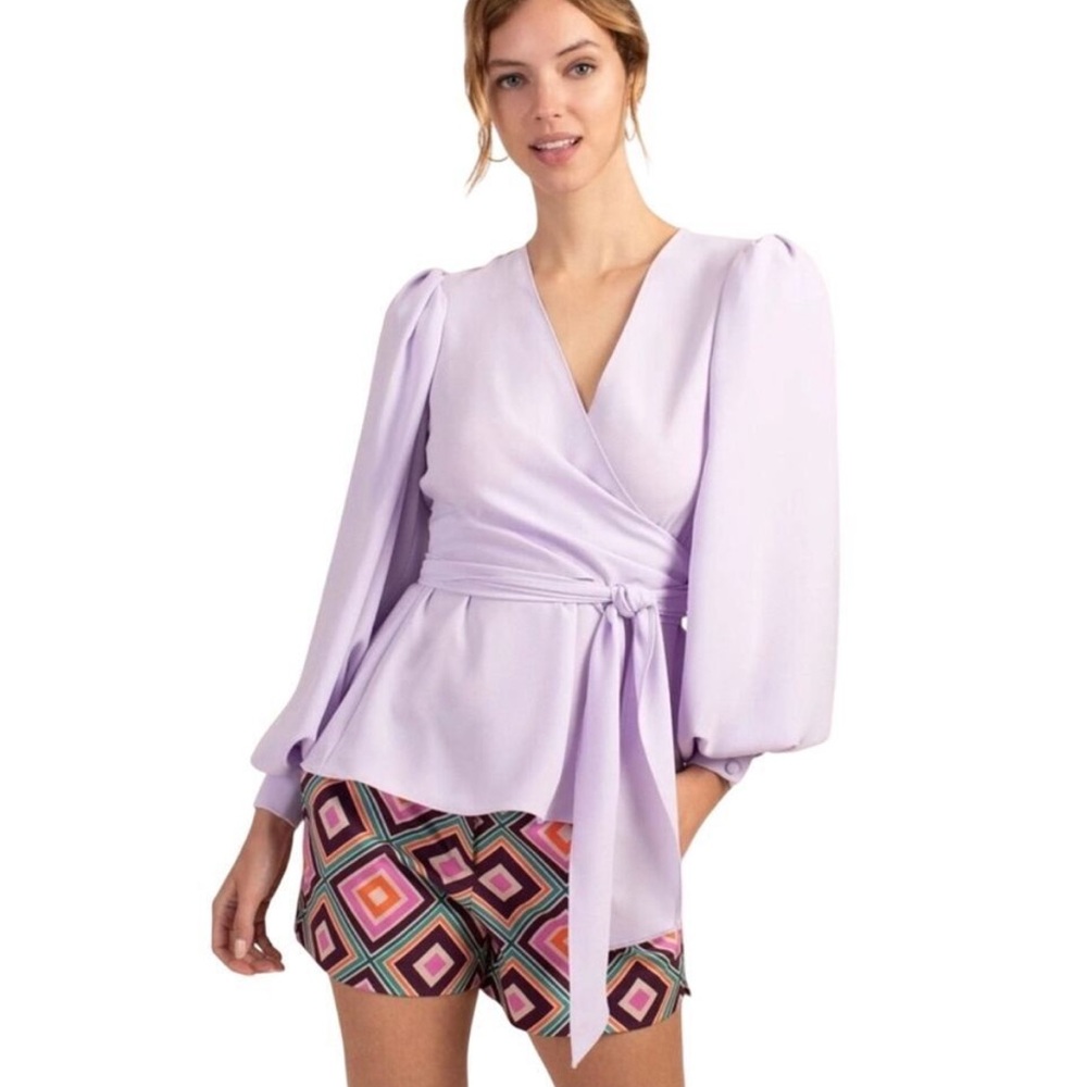 TRINA TURK Aquatic Top Blouse NEW! Lavender Long Sleeve SMALL chic lightweight